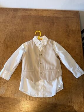 Toddler Boys' Dress Shirt and Vest Set - Light Beige Vest, White Shirt